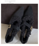 Faux Fur-Lined Pointed Toe Sandal