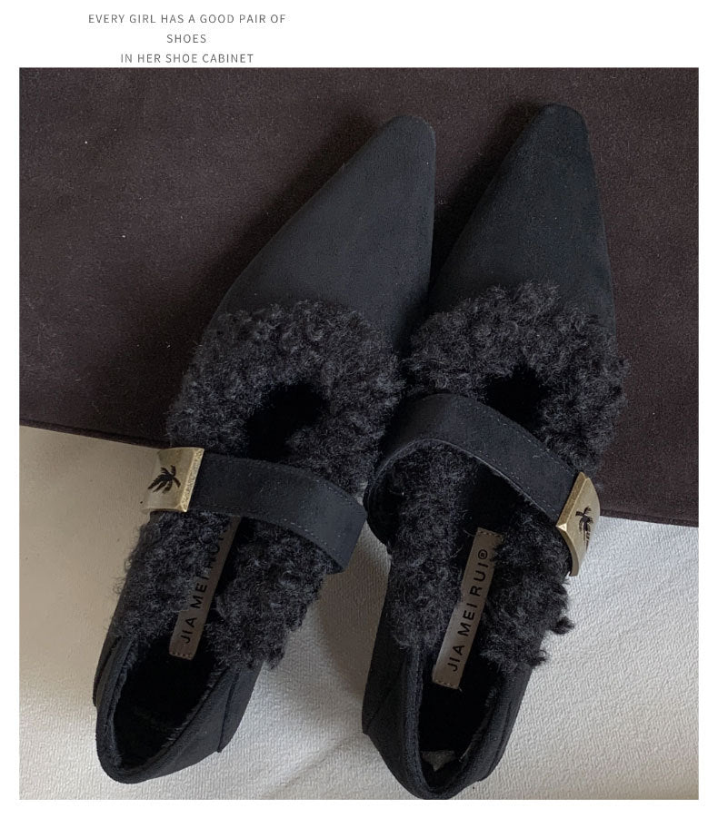 Faux Fur-Lined Pointed Toe Sandal