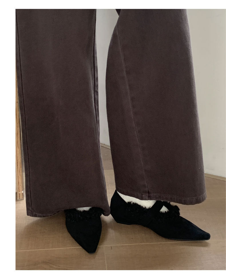 Faux Fur-Lined Pointed Toe Sandal