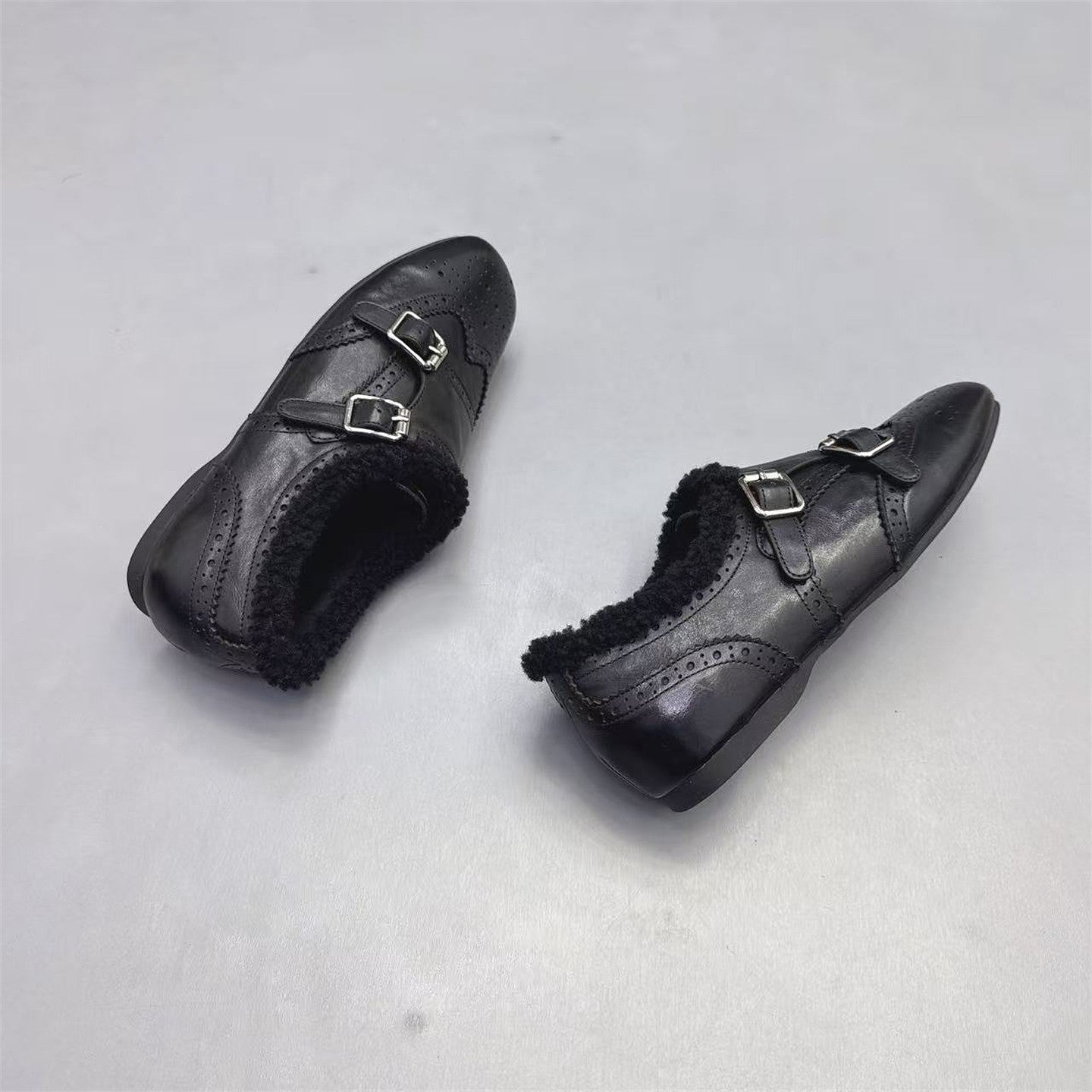 Faux Leather Brogue Shoes with Buckle