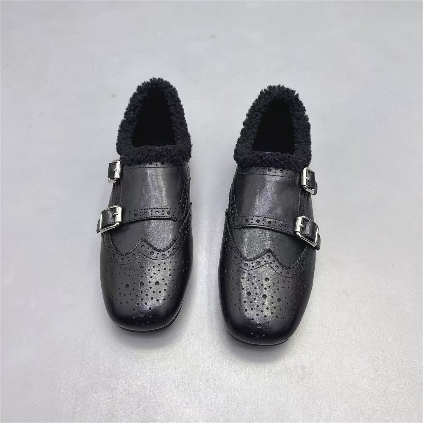 Faux Leather Brogue Shoes with Buckle