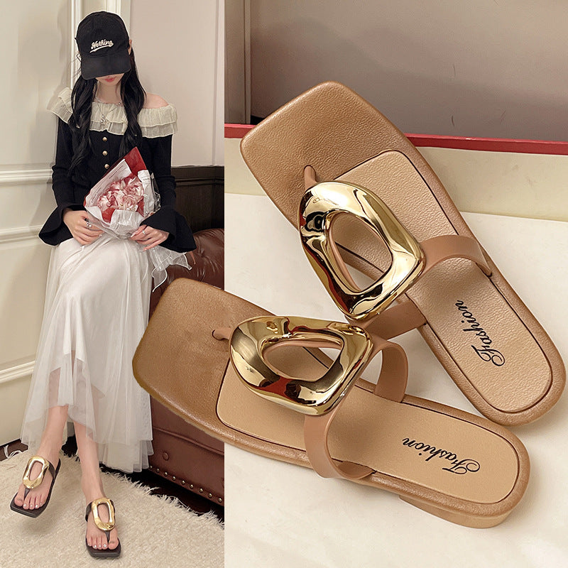 Elegant Gold-Accent Flat Sandals