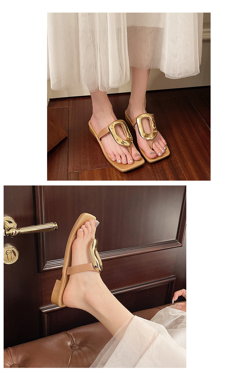 Elegant Gold-Accent Flat Sandals