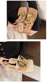 Elegant Gold-Accent Flat Sandals