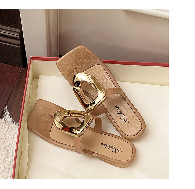 Elegant Gold-Accent Flat Sandals