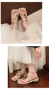 Elegant Gold-Accent Flat Sandals