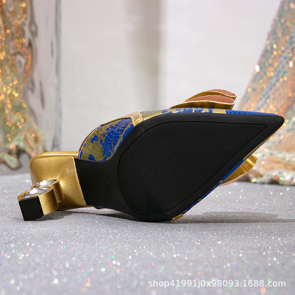 Gold Floral Embellished Heels