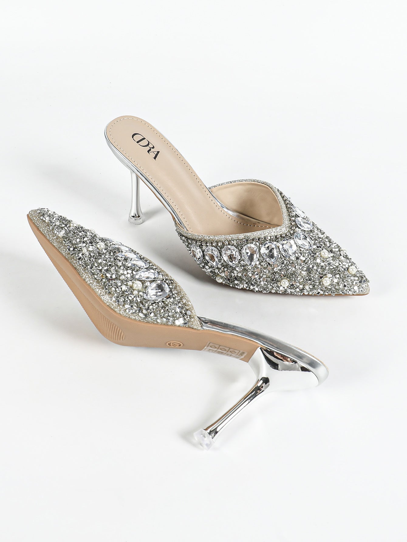 Glamorous Silver Rhinestone Heeled