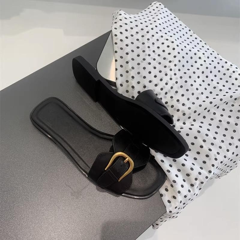 Square-Toe Buckle Slide Sandals
