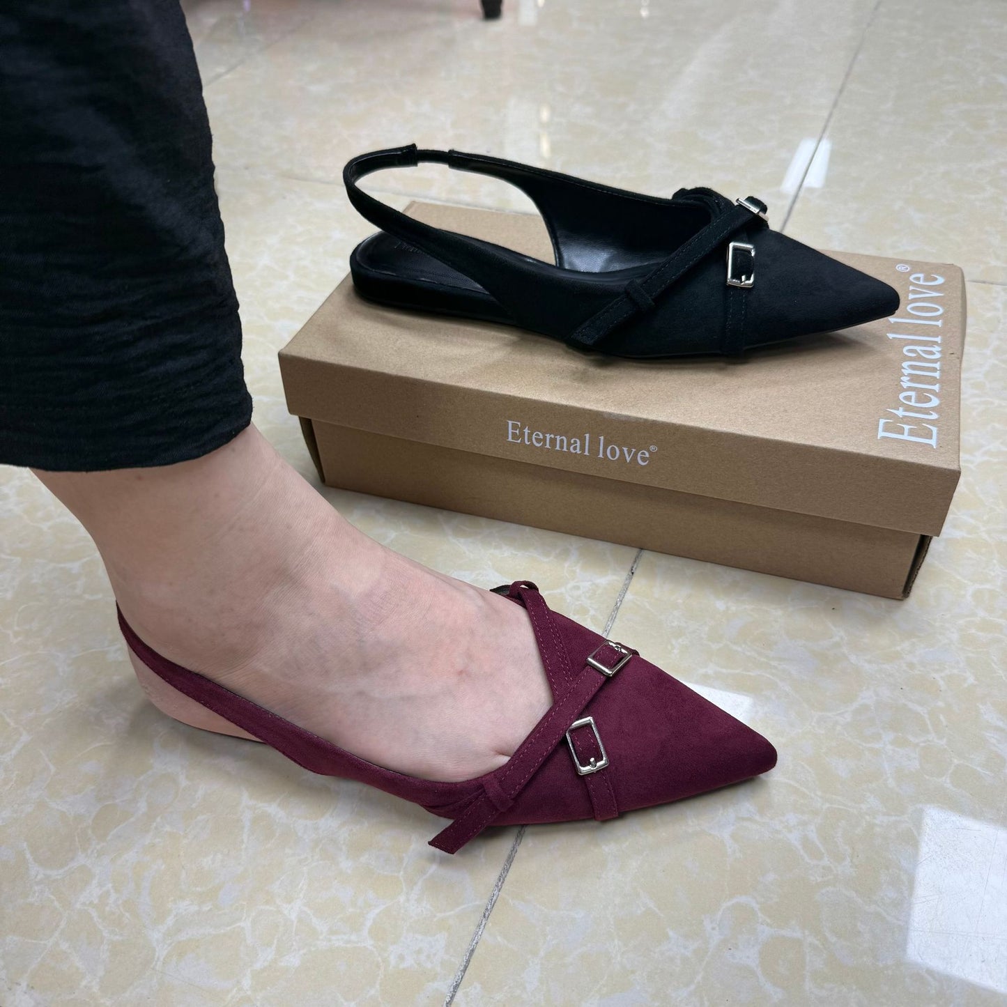 Pointed Toe Flat with Buckle Detail