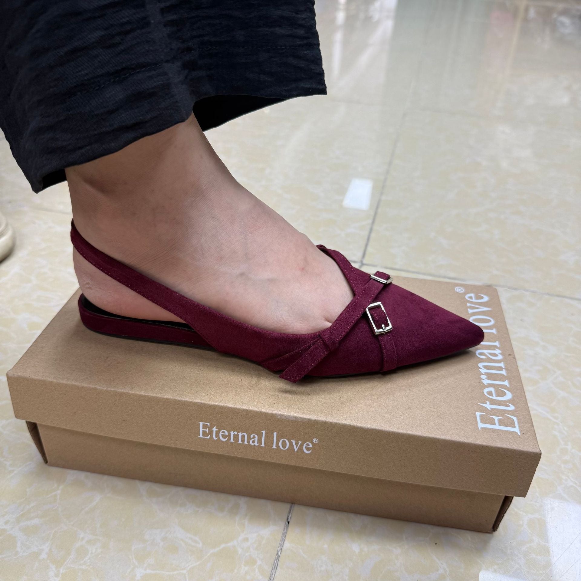 Pointed Toe Flat with Buckle Detail