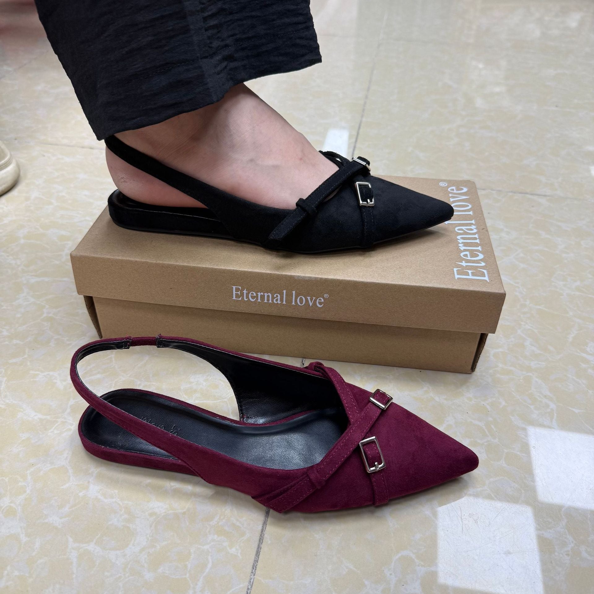 Pointed Toe Flat with Buckle Detail