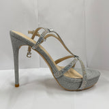 Sparkling Silver Strappy High Heels