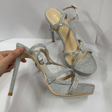 Sparkling Silver Strappy High Heels
