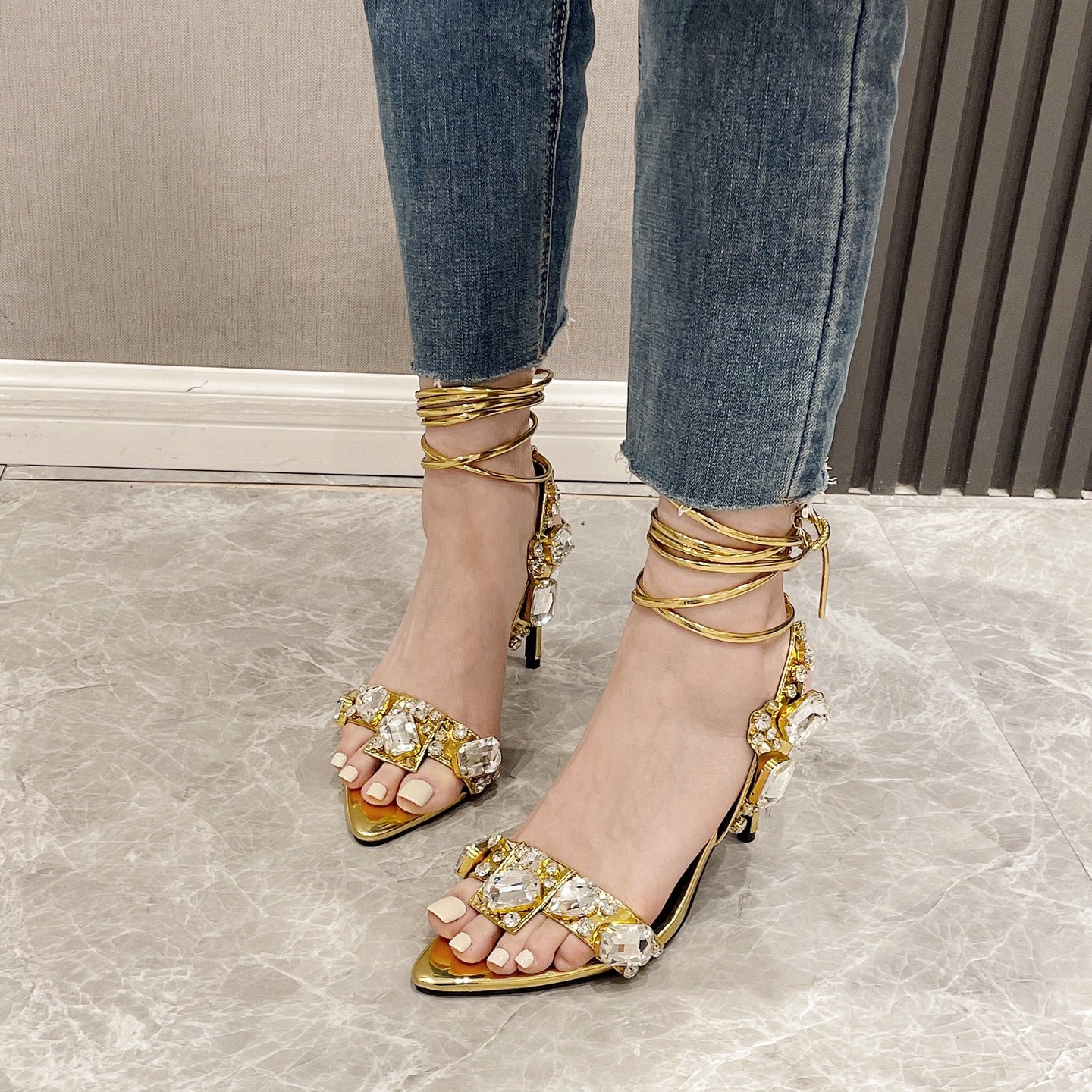 Glamorous Gold Embellished Stiletto Heel