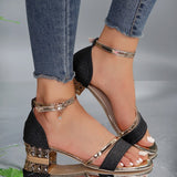 Block Heel Sandals with Ankle Strap