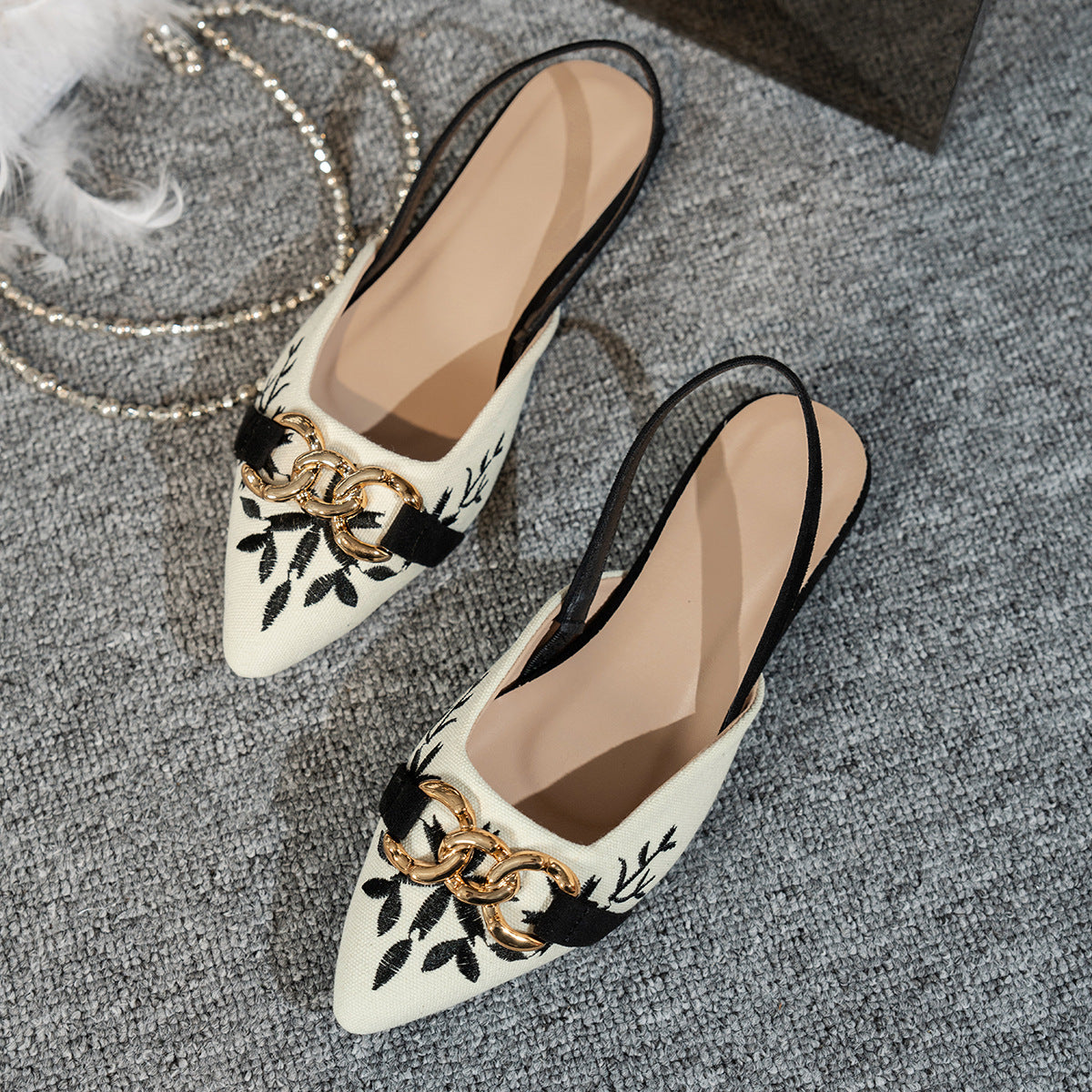 Pointed Toe Flats with  Chain Detail
