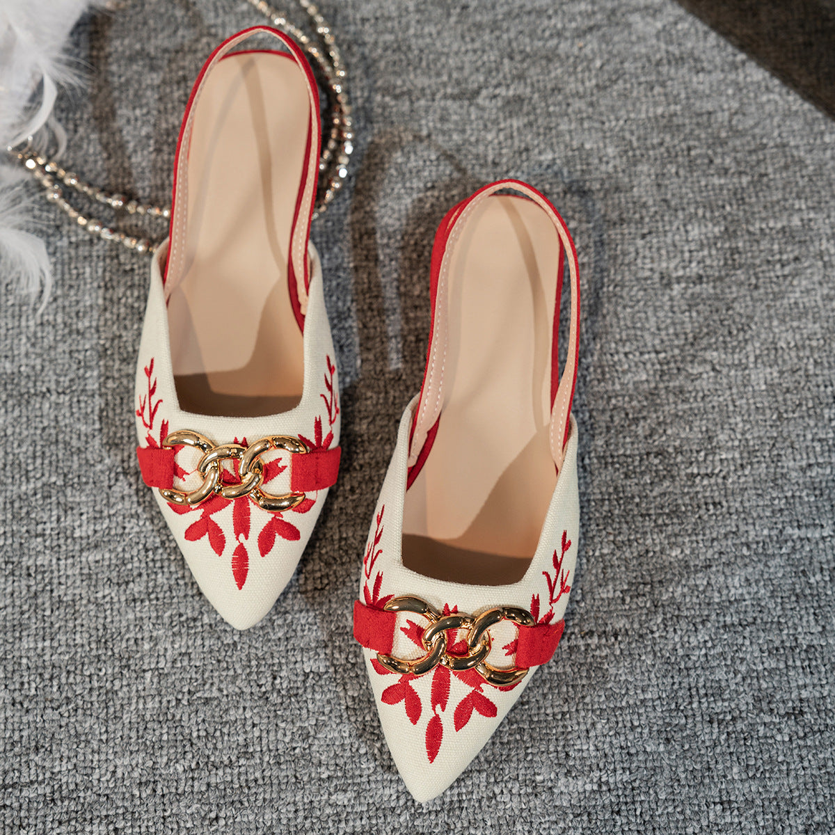 Pointed Toe Flats with  Chain Detail