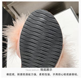 Plush Fur-Accented Slide Sandals