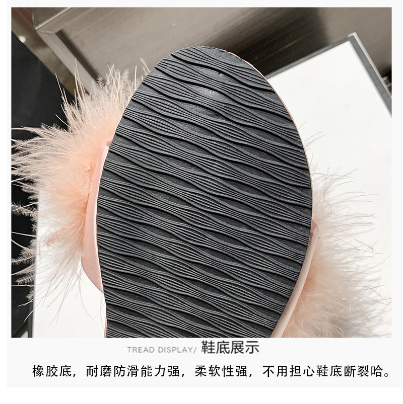 Plush Fur-Accented Slide Sandals