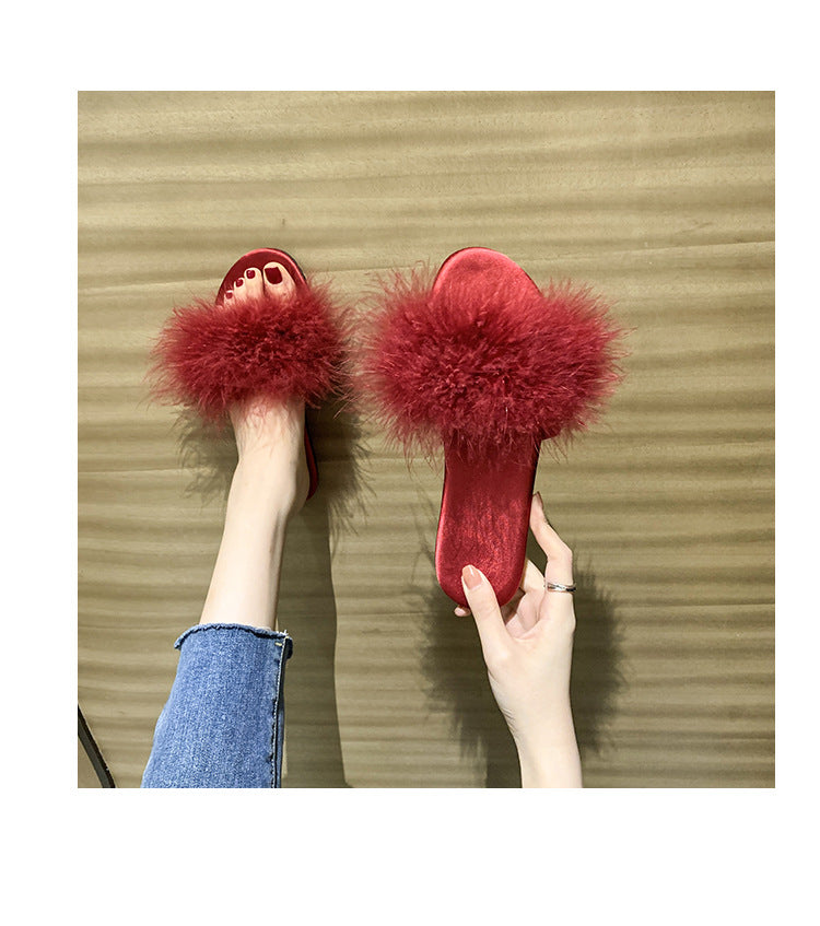 Plush Fur-Accented Slide Sandals