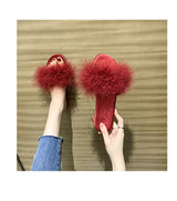 Plush Fur-Accented Slide Sandals