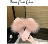Plush Fur-Accented Slide Sandals
