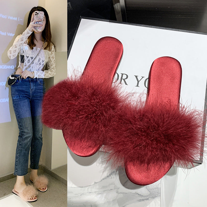 Plush Fur-Accented Slide Sandals