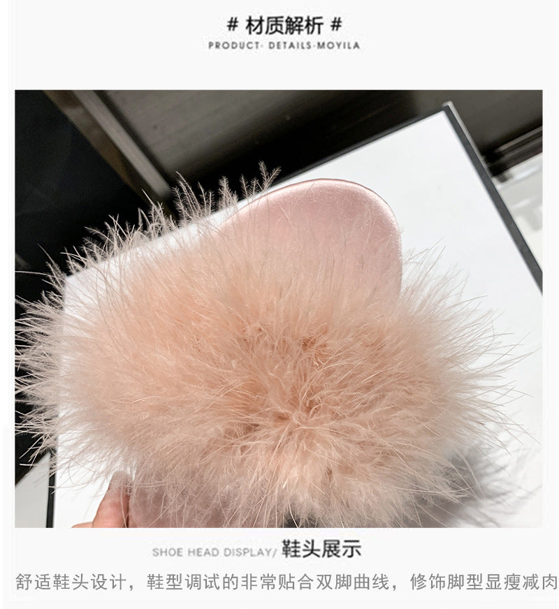 Plush Fur-Accented Slide Sandals