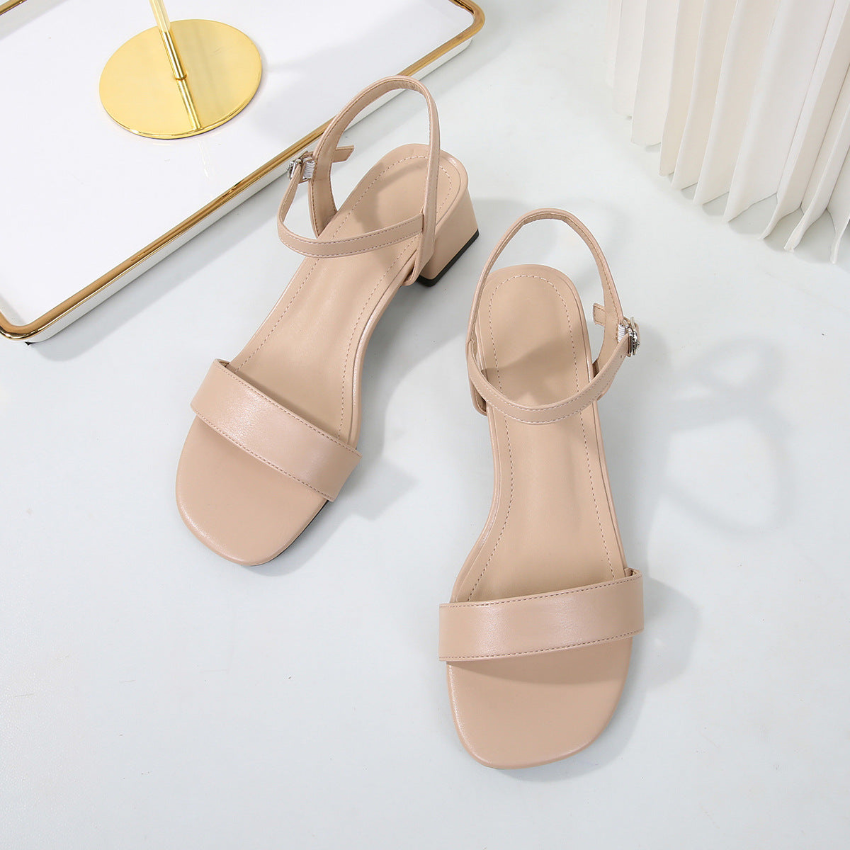 Block-Heel Sandals with Ankle Strap