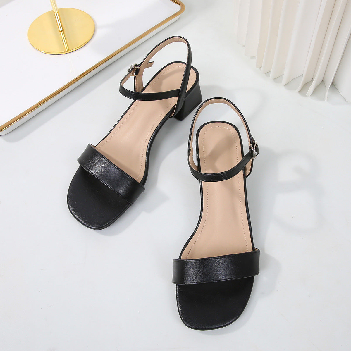 Block-Heel Sandals with Ankle Strap