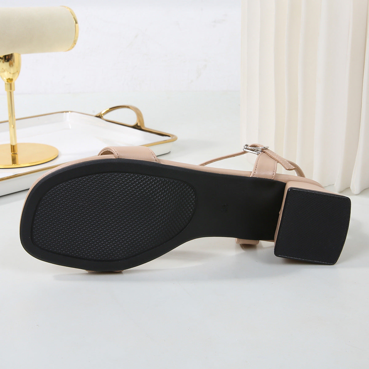Block-Heel Sandals with Ankle Strap