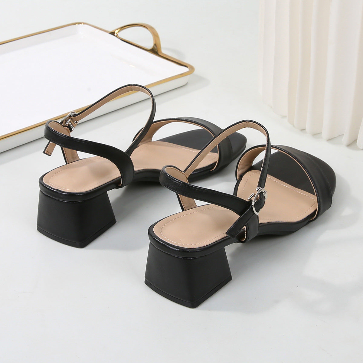 Block-Heel Sandals with Ankle Strap