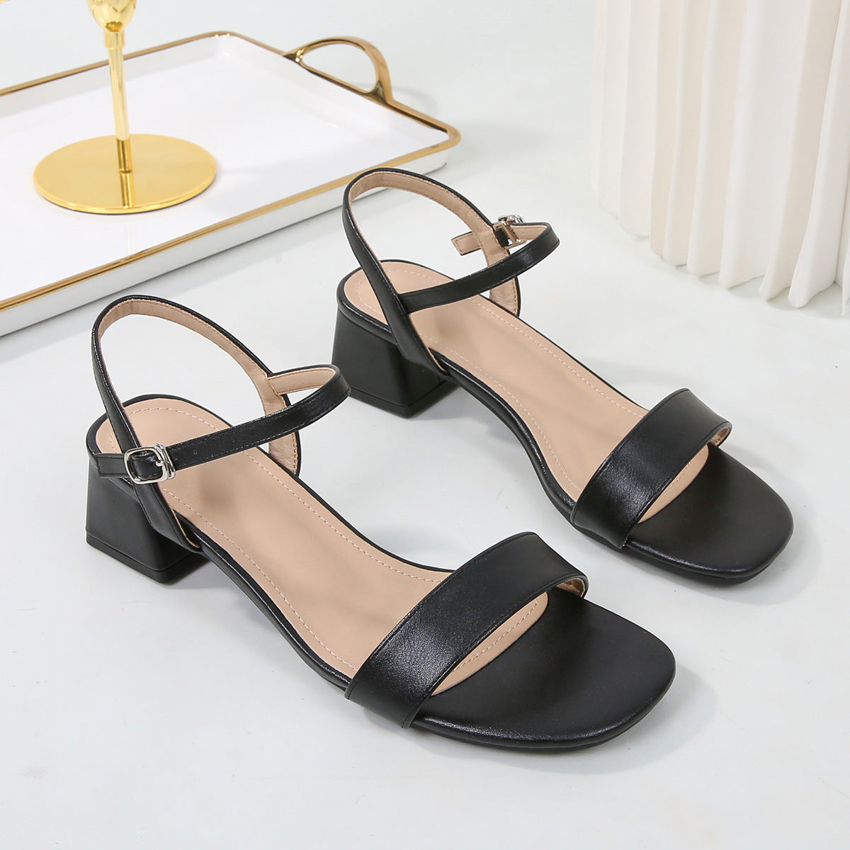 Block-Heel Sandals with Ankle Strap