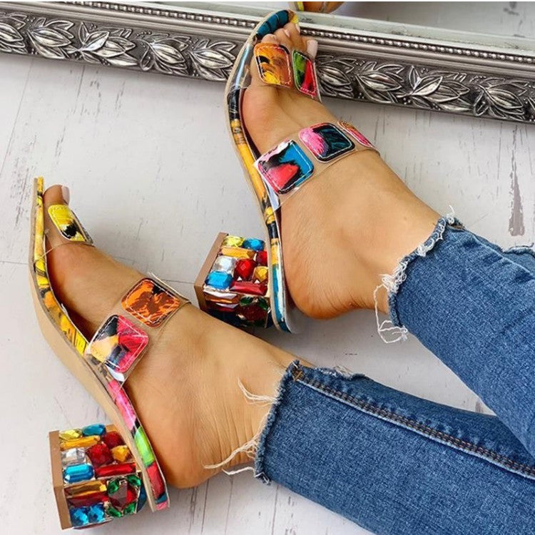 Abstract Block Heeled Sandals