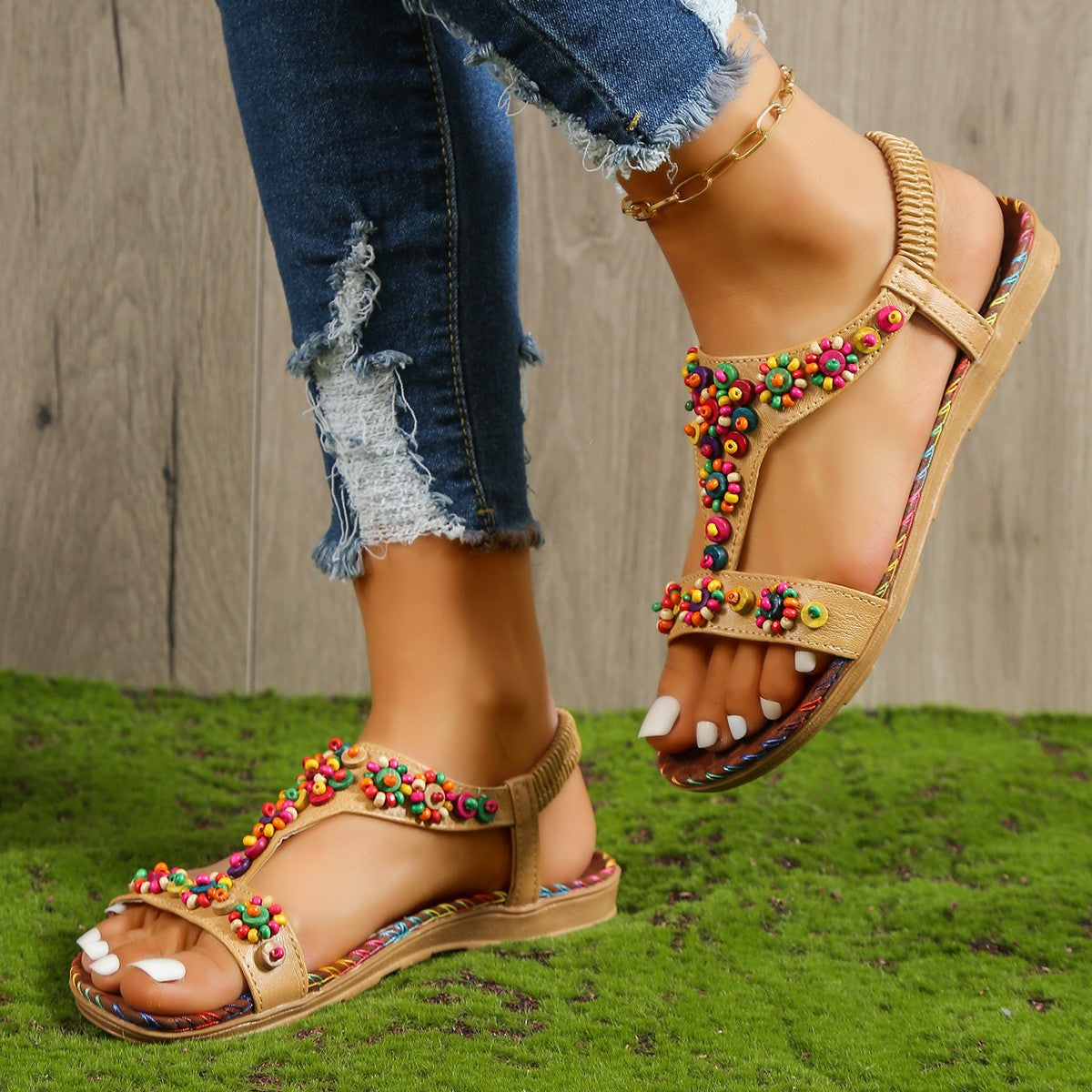 Beaded Embellished Flat Sandals