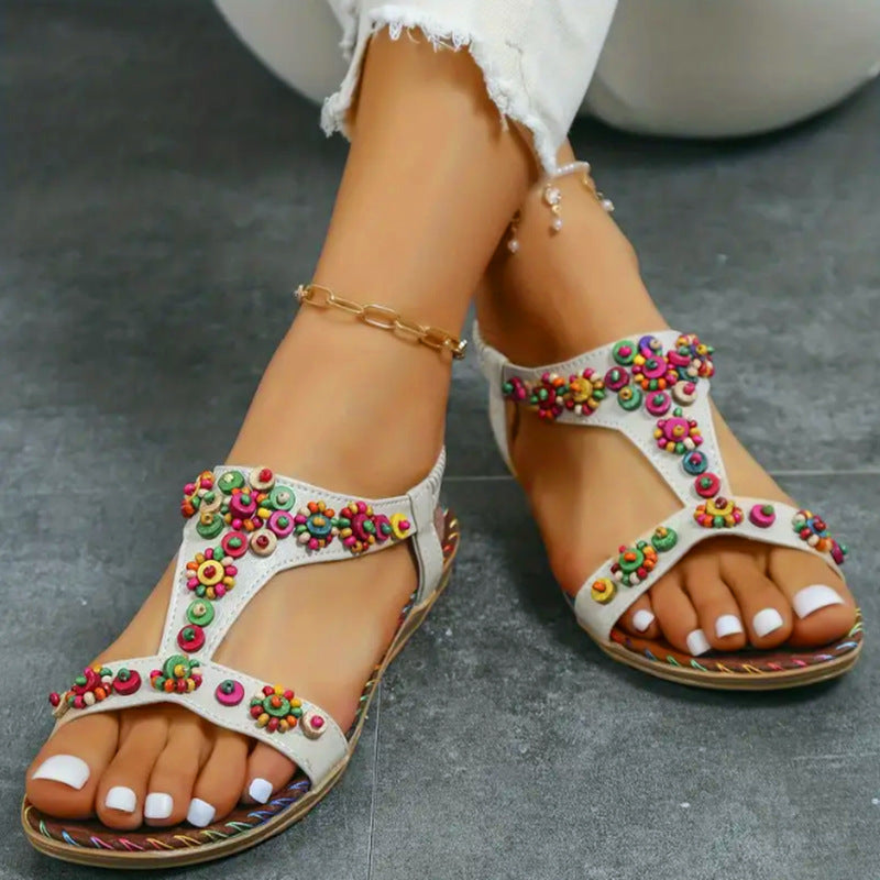 Beaded Embellished Flat Sandals