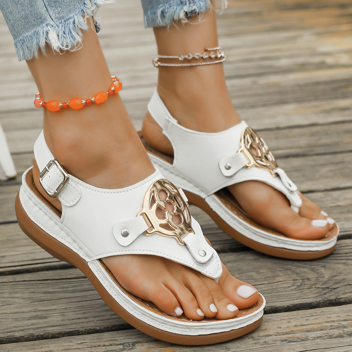 Gladiator Sandals with Gold Accents