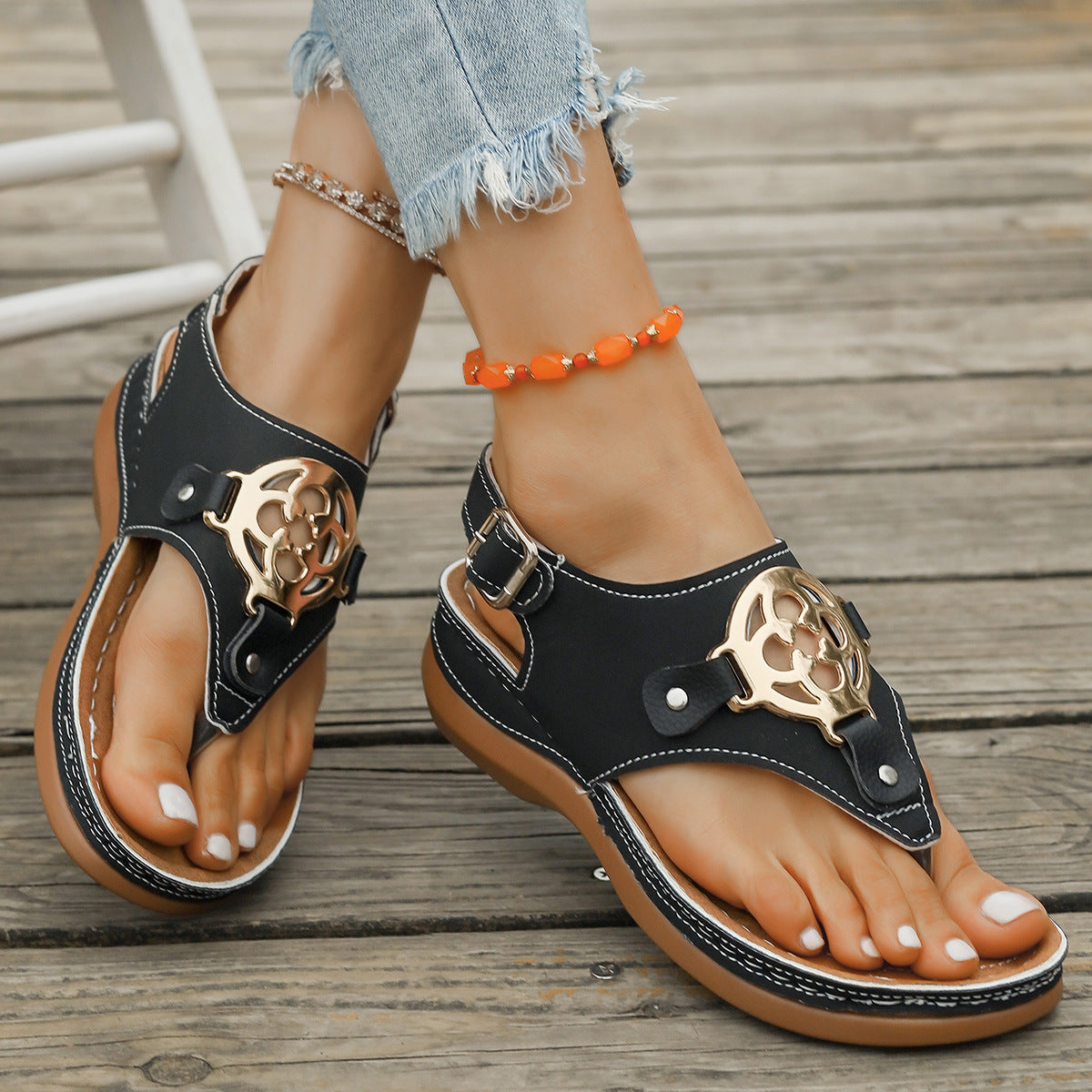 Gladiator Sandals with Gold Accents