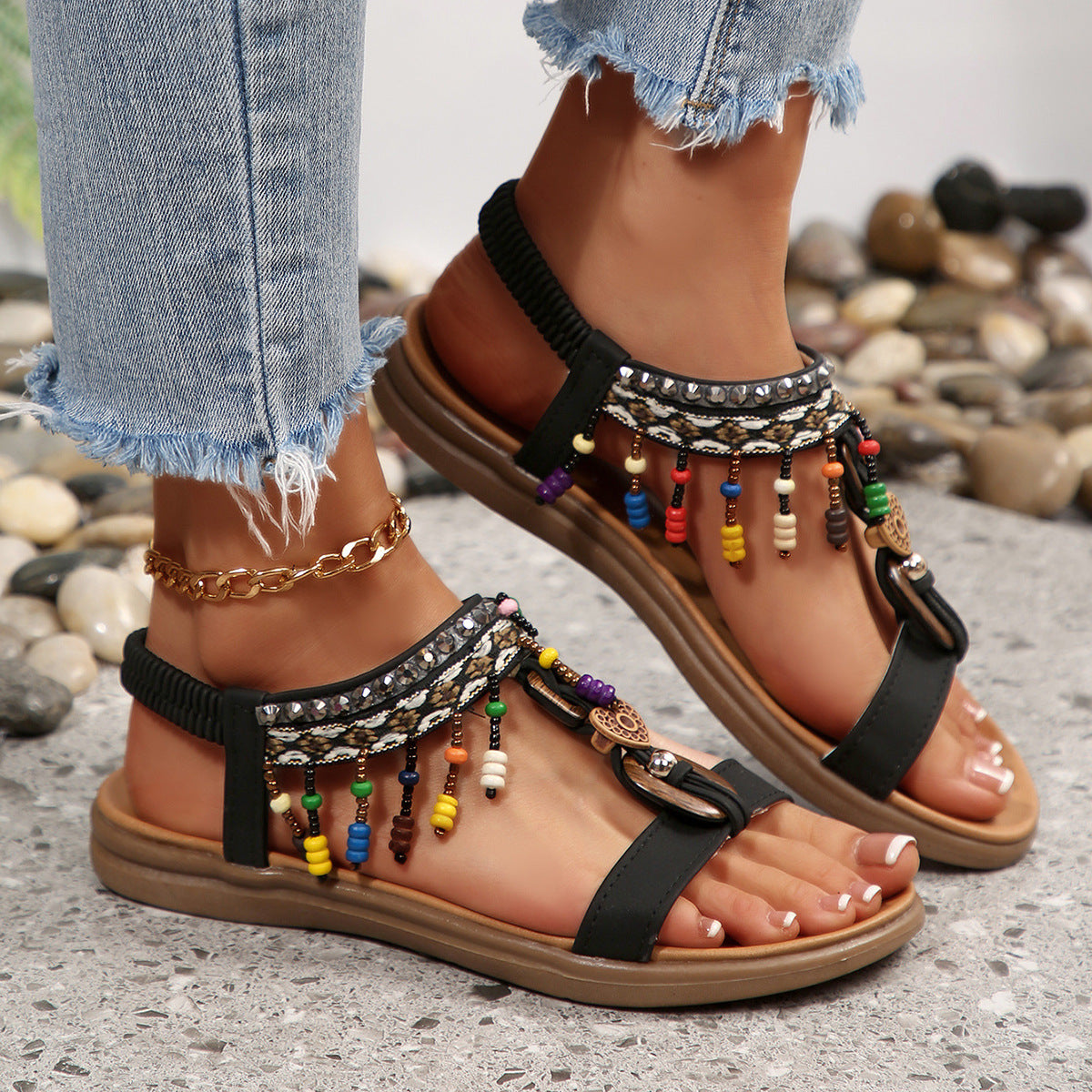 Bohemian Beaded Ankle-Decorated Sandals