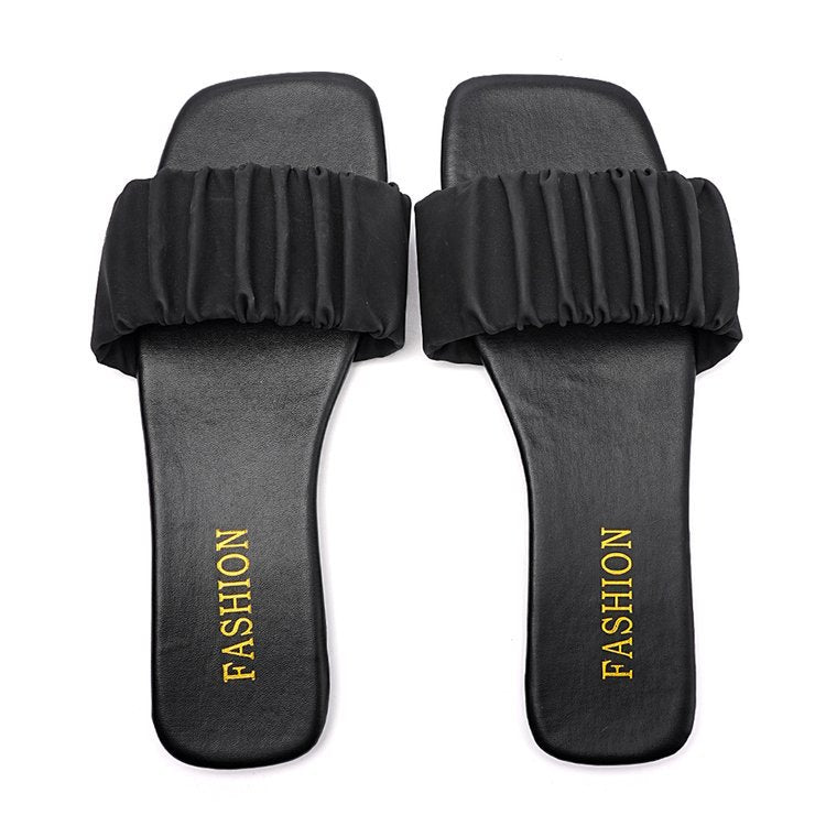 Ruched Strap Slip-On Sandals
