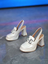 Block Heel Pumps with Embellished Buckle