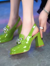 Block Heel Pumps with Embellished Buckle