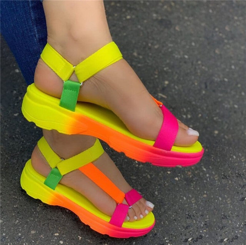 Bright Color Block Strap Sandals