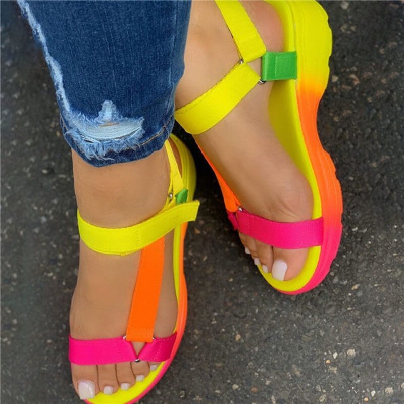 Bright Color Block Strap Sandals