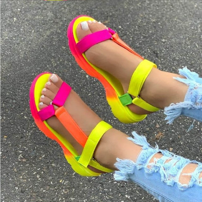 Bright Color Block Strap Sandals
