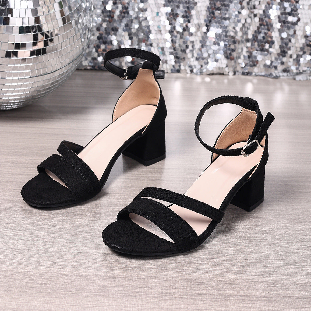 Block Heel Sandals with Ankle Strap
