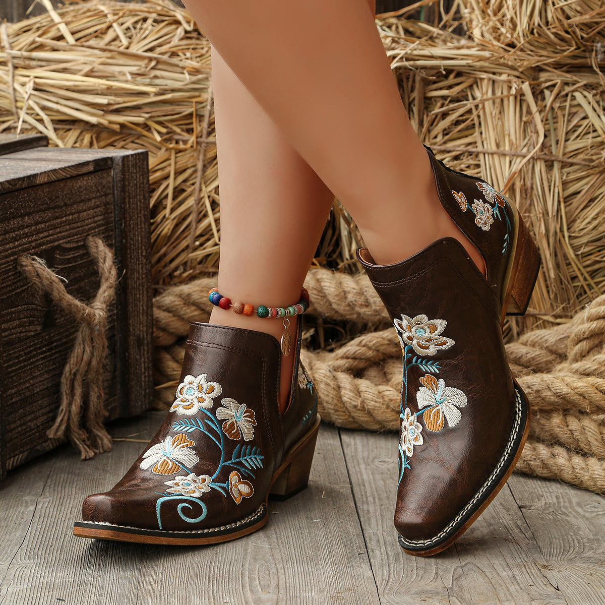 Floral Ankle Boots with Heels