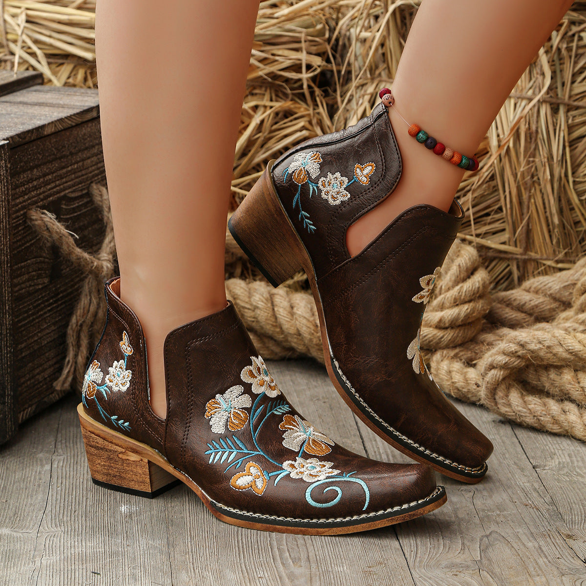 Floral Ankle Boots with Heels