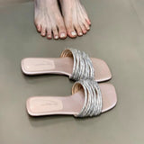 Silver-Embellished Slide Sandals